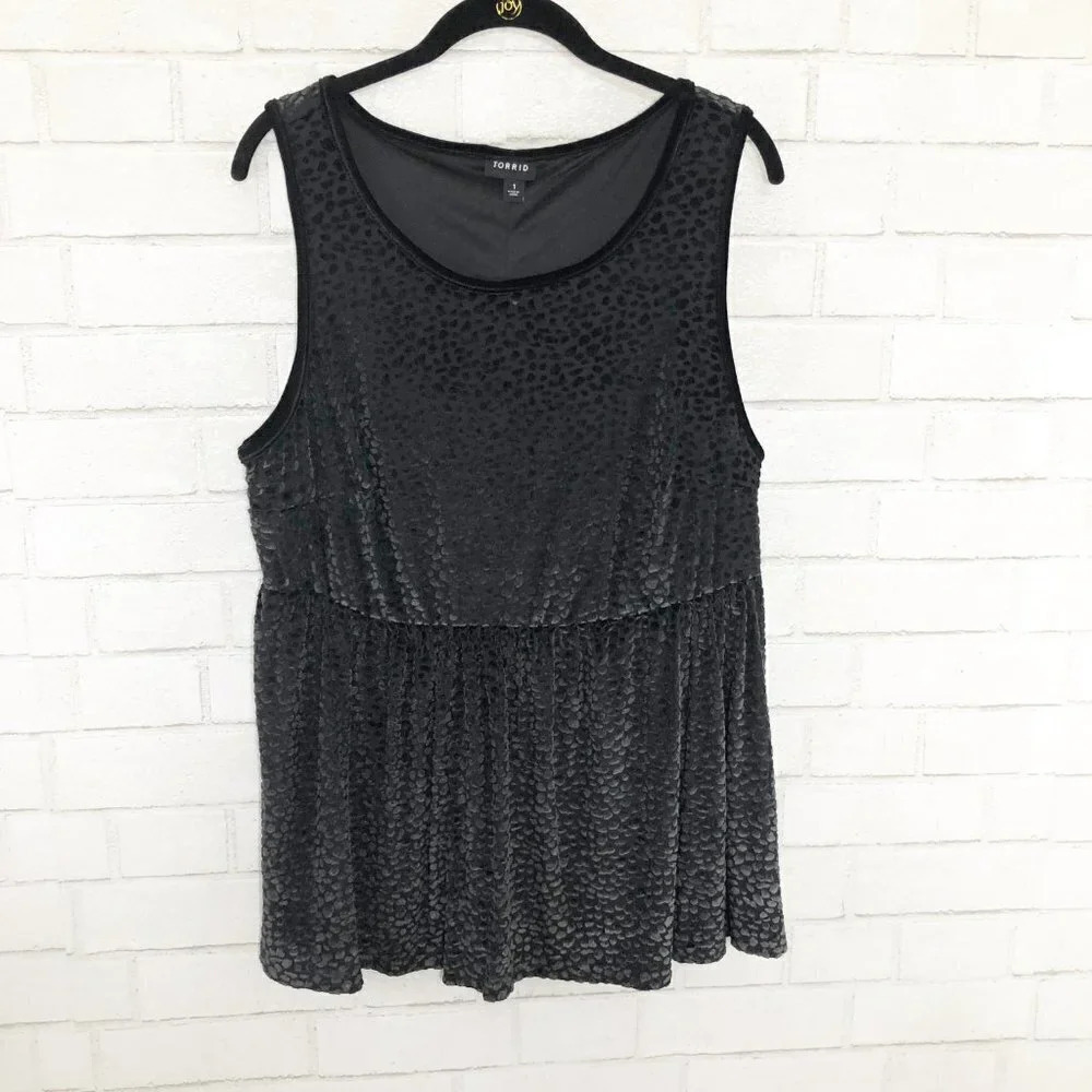 Torrid Black Velvet Burnout Leopard Peplum Top Plus Size 1X